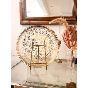 Georges Briard Large Gold Glass Floral Serving Plate